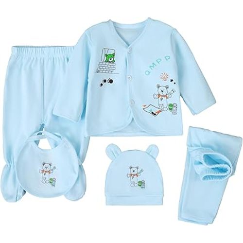 Unisex Baby Clothes 5 Piece Layette Sets Cotton Newborn Clothes Gift Set For 0-3 Months