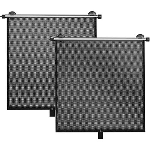 2 Pack Retractable Car Shades for Side Windows - Window Sun Shade for Car with Strong Suction Cups | Roller Shades UV Heat Block Sun Shade for Cars House Office Window (L:19.6"x19.6")