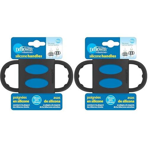 Dr. Brown’s® Milestones™ 100% Silicone Baby Bottle Handles, Narrow, Black, 2 Pack, 4m+
