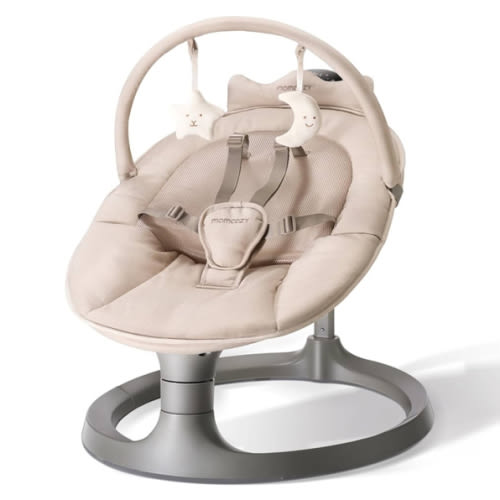 Momcozy 2-in-1 Electric Baby Swing, Dual-Arm Support System & Parent-Inspired Motions, Convertible to Toddler Seat up to 66 lbs, Adjustable Height, Lightweight, Khaki