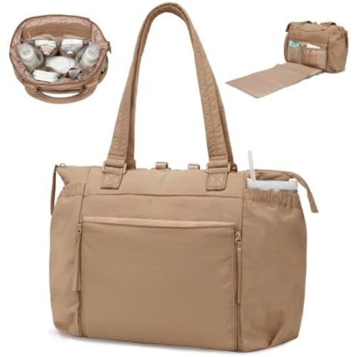 Diaper Bag Tote with Changing Station Convertible Diaper Bag Backpack Tote pañaleras para bebe Large Baby Bag, Hospital Bag Mommy Bag Travel Diaper Bag for Mom, 16 Pockets, Light Brown