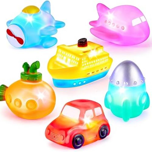 6 Packs No Hole Boat Bath Toy Set, Light Up Floating Toys