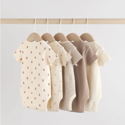 Brown Bear Short Sleeve Baby Bodysuits 5 Pack from Next Australia
