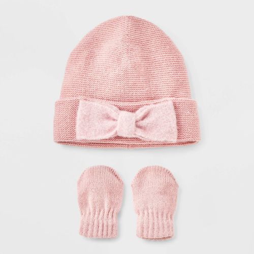 Baby Girls' Bow Hat And Mitten Set - Cat & Jack™ Pink Newborn