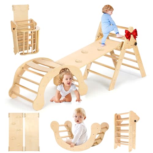 YOLEO 7-in-1 Pikler Triangle Set, Montessori Toddler Climbing Toys Indoor, Easy-Fold Pikler Climbing Set for Early Education, Fun Baby Climbing Gym and Jungle Gyms Indoor Playground for Kids 1-3