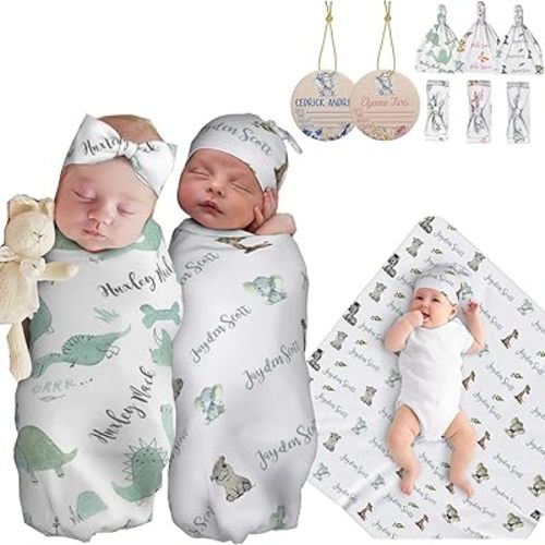 Personalized Baby Boy Swaddle Blanket, Personalized Baby Girl Blanket, Custom Baby Gifts, Newborn Swaddle Wrap (Animals)