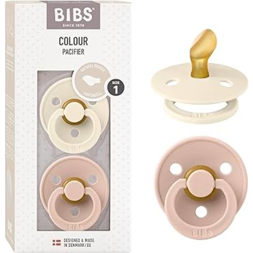 BIBS Pacifiers - Set of 2 | Colour Pacifier with Anatomical Nipple | BPA-Free Natural Rubber | Made in Denmark | Ivory/Blush, 0-6 Months