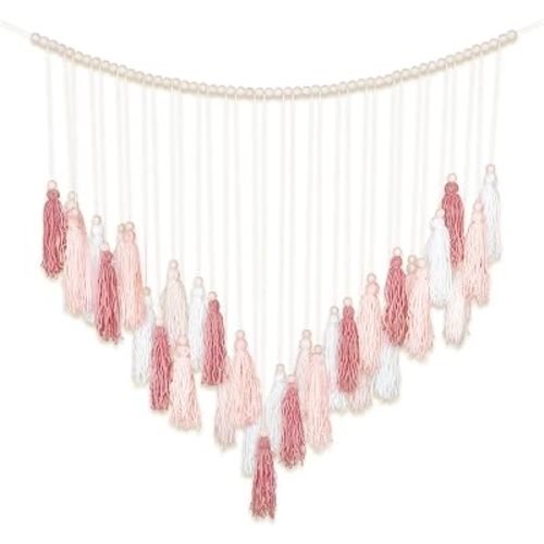 Luxbrand Large Macrame Wall Haning Boho Home Decor, Blush Pink Tassel Wall Decor Bohemian, Bedroom Living Room Girls Room Nursery Dorm Room Decoration Christmas Gift
