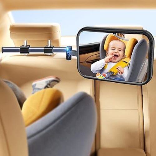 TAZENI Baby Car Mirror, Stretchable 360° Caring Baby Mirror for Car Seat Rear Facing Seat Infant Shatterproof, Baby Essentials for Newborn, Crash Tested and Certified