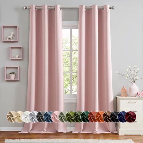 MIULEE Baby Pink Blackout Curtains for Nursery Bedroom 96 Inches Long 2 Panels, Thermal Insulated Room Darkening Drapes Solid Grommet Top Noise Reducing Living Room Window Treatments 40x96 Inch
