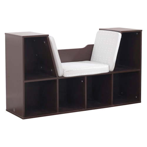 KidKraft Wooden Child Bookcase with Reading Nook, 6 Shelves, Espresso, For Ages 3+