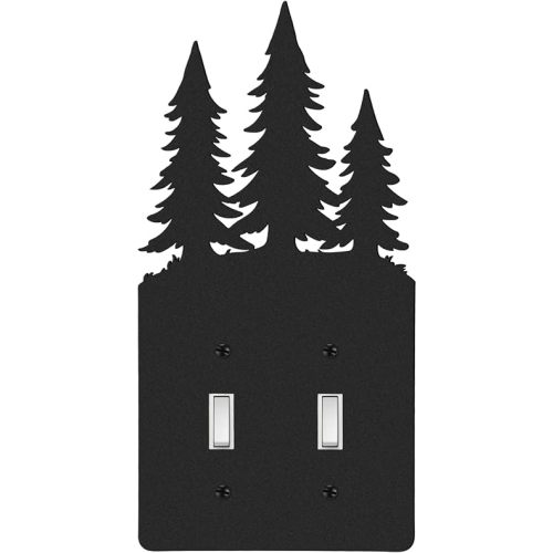 Lothee Metal Black Switch Plate Covers Moose Tree Mountain Elk Dinosaur Bear Black Light Plate Forest Outlet Cover Toggle Switch Wall Plates Cover for Home Bedroom(Double-pane Forest)