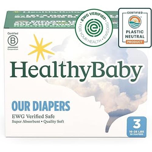 Our Diapers | EWG Verified Safe & Plant-Based Diapers | Leak Protection | Soft Organic Cotton Shell | Chlorine-Free Diaper for Sensitive Skin | Size 3 (16-28 lbs) 58 Count