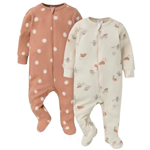 Amazon.com: Gerber Baby Unisex 2-Pack 2-Way Zip Thermal Footed Sleep 'N Play, Farm Life, 0-3 Months : Baby