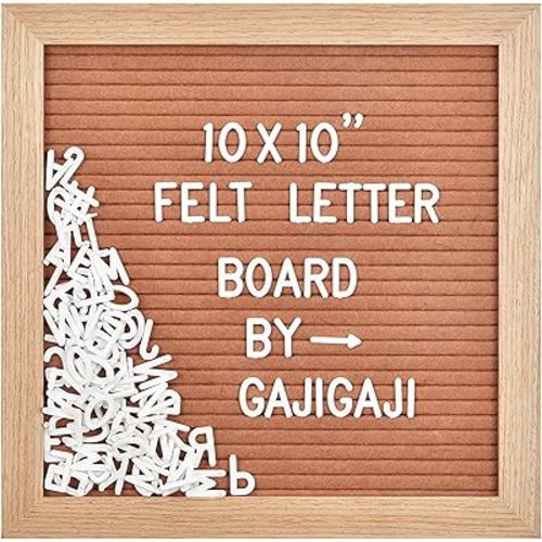 Felt Letter Board with 294 Letters, Numbers, Symbols - 10x10 inch Changeable Message Board with Wooden Frame Wall Mount (Brown)