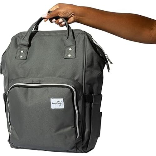 Motif Medical Breast Pump Backpack – Stylish Insulated Bag w/ Cooler, 9 Pockets, Carrying Handles - Water-Resistant Organizer - Adjustable Straps Portable Breast Pump Bag (Grey)