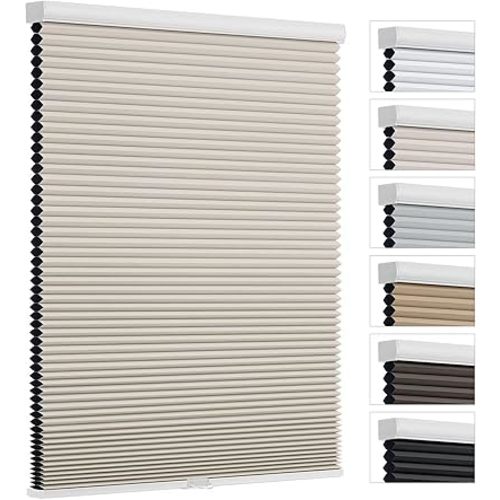 Changshade Cordless Blackout Cellular Shades for Indoor Windows Doors, Black Out Room Darkening HoneyComb Blinds Thermal Insulated 1.5 Inch Cell for Home, Bedroom, Bathroom, Nursey, 30"W×64"H, Beige