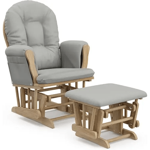 Storkcraft Premium Hoop Glider & Ottoman (Natural/Light Gray) — GREENGUARD Gold Certified Nursery Glider, Solid Wood Craftsmanship, Smooth-Gliding Nursery Chair and Ottoman, Award-Winning