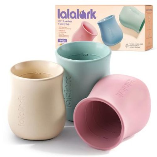 lalalark Baby & Toddler Training Cup, Baby-Led Weaning Tiny Open Cups, Silicone 3-Pack, Green/Pink/Beige