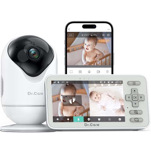 Dr.Care VistaView Lite Smart Wifi Baby Monitor – 4" 720P Split Screen, 1080P Camera, App Control, Motion Alerts