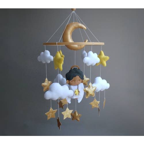 Angel Baby Mobile: Felt Stars, Clouds, and Moon - Nursery Decor