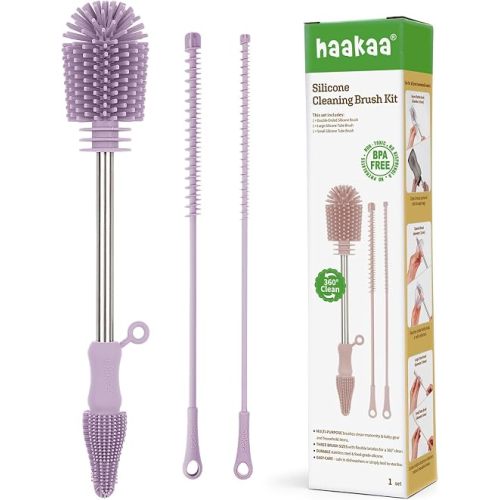 Haakaa Silicone Cleaning Brush Kit,Lavender,Portable Bottle Brush Cleaner