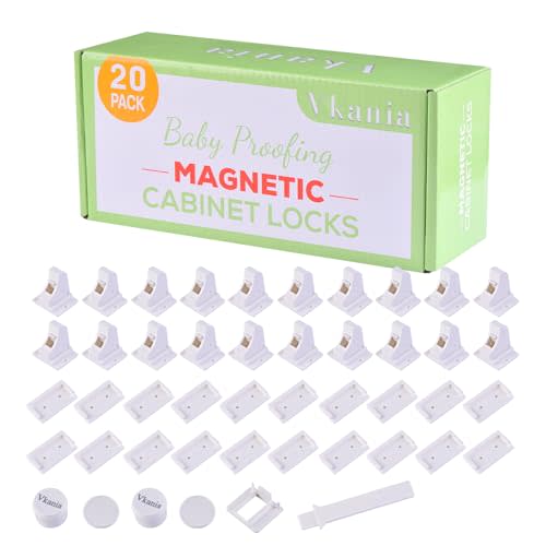 20 Pack Vkania Magnetic Cabinet Locks Baby Proofing - Baby Safety Latches for Drawers and Cabinets -Easy Installation No Drilling