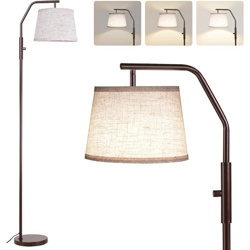 SUNMORY Floor Lamps for Living Room, 9W Bulb Included, Lamp for Bedroom with Adjust Head, Standing Lamp with Rotary Switch, 0-100% Dimmable Floor Lamp for Living Room Bedroom Office Nursery, Brown.