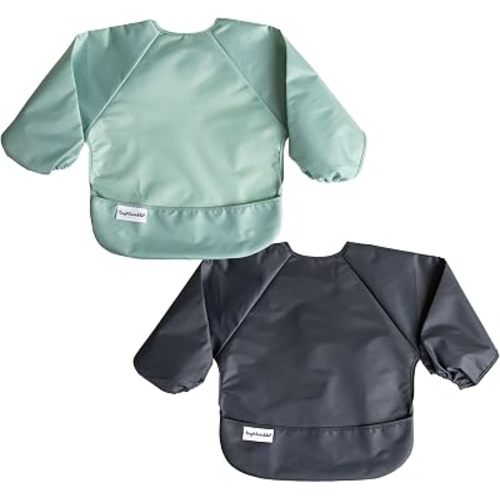 Tiny Twinkle Long Sleeve Bib for Babies&Toddlers|2-Pack Waterproof Smock Bib for Eating|Machine Washable&Mess-Proof Feeding Essentials|Newborn Shower Gift(Daisies,Playful,6-24M)