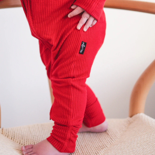 Red Ribbed Bamboo Baby Zip Romper – 4 Littles Market