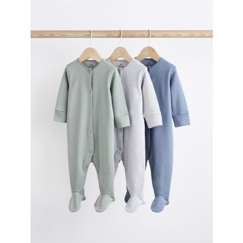 Grey/Blue 3 Pack Baby Sleepsuits (0-2yrs)