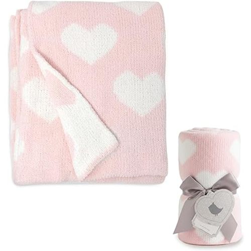 Living Textiles Pink Hearts Chenille Soft Baby Blanket Reversible Premium Cozy Fabric for Best Comfort - for Infant,Toddler,Newborn,Nursery,Girl,Throw,Crib,Stroller,Gift, Pink Hearts 40x30