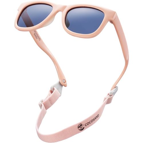 COCOSAND Flexible Polarized Baby Sunglasses with Strap Soft Silicone Nose Pad UV Protection for Infant Toddler Boys Grils Age 0-24 Months
