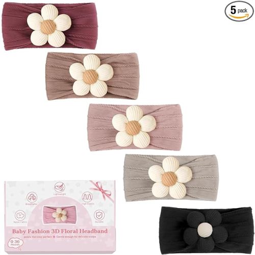 CÉLLOT 5 Pcs Baby Flower Headbands Baby Girls Nylon Headbands Soft Hairbands Hair Accessories for Newborn Infant Toddler Kids(Autumn/Winter Colors)