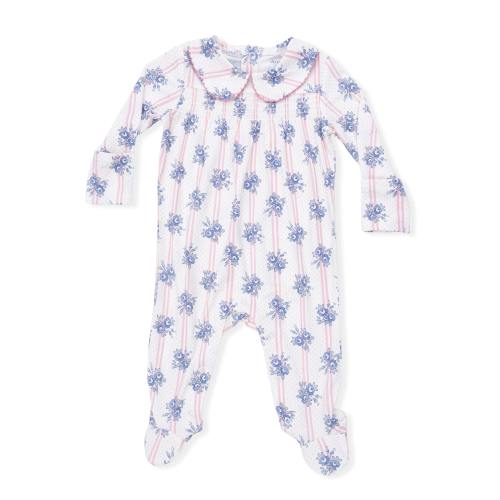 Stripe Dot Roses - Smocked Peter Pan Snap Footie