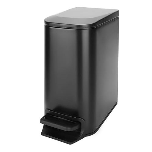 Cesun Small Bathroom Trash Can with Lid, 1.6 Gal, Soft Close, Matte Black