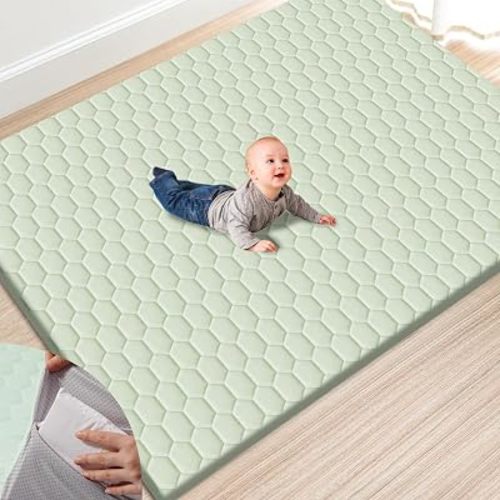 TINYHARBO Premium Foam Baby Play Mat 71x59 – Removable & Machine Washable Cover, Extra Thick Padding Baby Mat for Playpen, Non-Slip Playmat, Easy to Clean for Infants, Toddlers & Babies, Green
