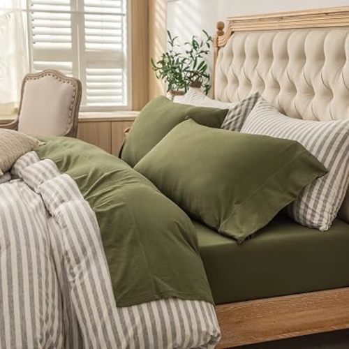 PURE ERA Jersey Knit Sheet Set Solid Olive Green King
