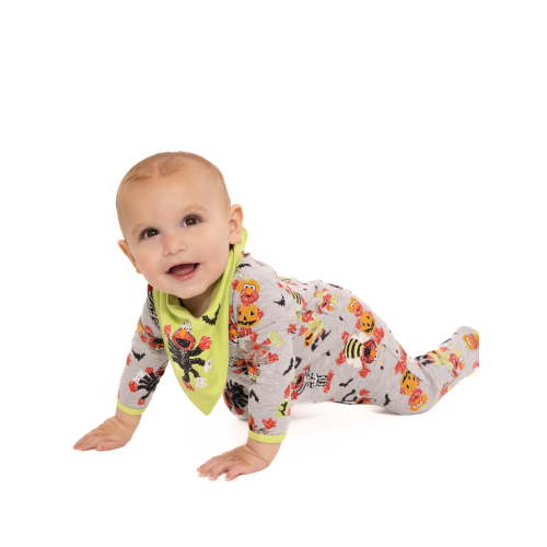Halloween Sesame Street Elmo Baby Boys or Girls Footed Sleep N Play Pajamas and Bib Set, 2-Piece, Sizes 0M-9M