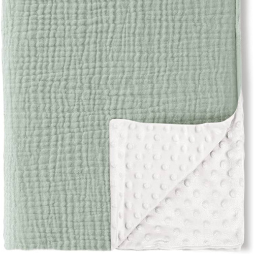 Konssy Baby Blankets for Unisex Boys Girls, Super Soft Nursery Minky Blankets with Muslin Cotton Front and Dotted Fleece Backing, Printed Bed Throws Newborn