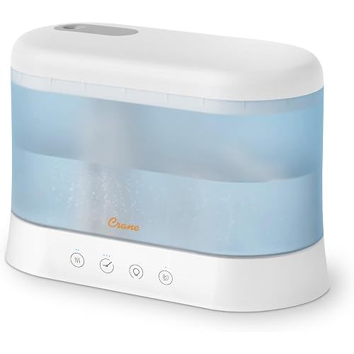 Crane 0.5 Gallon Top Fill Cool Mist Humidifier & Essential Oil Diffuser, Whisper-Quiet, 15-Hour Run Time, Night Light, Small Room Air Humidifier, Perfect For Office, Bedroom or Nursery