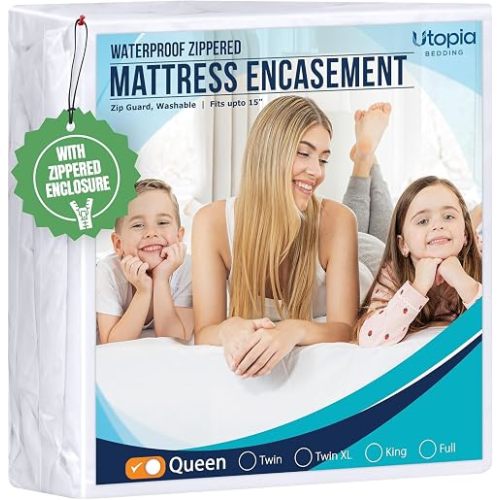Utopia Bedding Queen Size Mattress Protector Zippered, 100% Waterproof