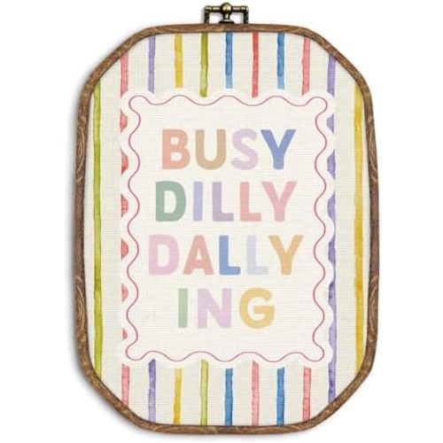 ZIKZAUDOU Busy Dilly Dallying Octagon Wall Art Framed, Boho Trendy Kids Canvas Prints Wall Decor, Positive Rainbow Colorful Striped Hanging Decor for Toddler Kids Playroom Nursery, 10.2x7 Inches
