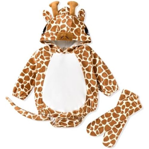 HINTINA Infant Baby Girl Animal Romper Hooded Bodysuit With Socks Halloween Christmas Outfits Fall Winter Clothes Set