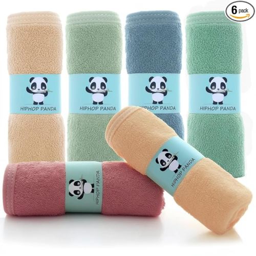 HIPHOP PANDA Baby Washcloths, Rayon Made from Bamboo - 2 Layer Ultra Soft Absorbent Newborn Bath Face Towel - Reusable Baby Wipes for Delicate Skin - Pastel Macaron, 6 Pack