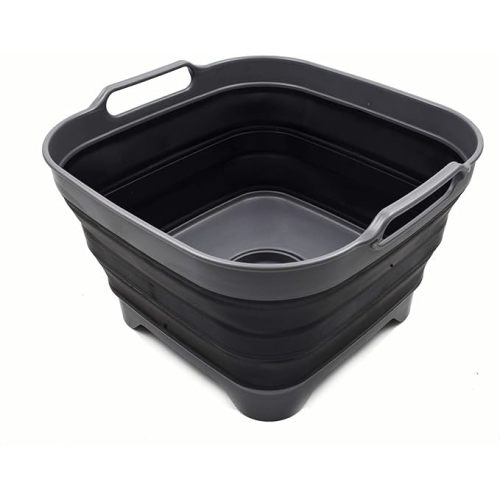 SAMMART 10L (2.64 Gallon) Collapsible Washing Basin with Draining Plug (1, Grey/Black)