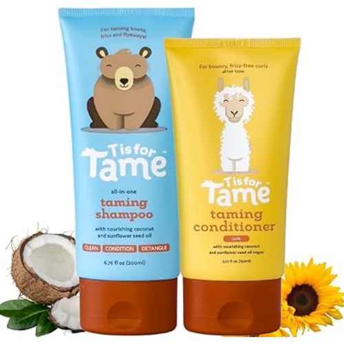 T is for Tame Baby Shampoo & Conditioner for Curls Bundle – Plant-Based Tear-Free Hair Care Set for Babies, Toddlers & Kids – Natural Frizz Control with Coconut Oil & Sunflower Seed Oils