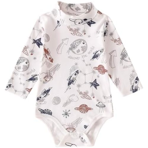 ROMPERINBOX Solid Baby Turtleneck Bodysuit Long Sleeve Cotton Onsies Boy Girl 1 Pack 0-24 Months