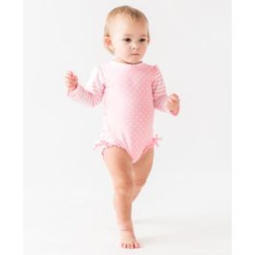 Pink Polka Dot Long Sleeve One Piece Rash Guard