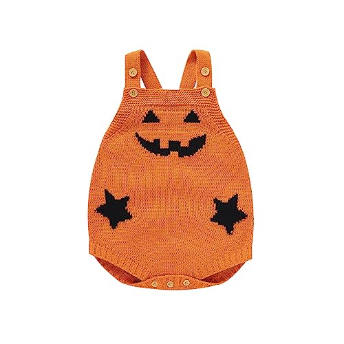 Doisbetthsay Baby Boy Girl Halloween Clothes Newborn Pumpkin Knitted Romper Suspender Jumpsuit Christmas Santa Outfits